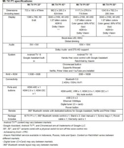  Mi TV P1 specifications: 